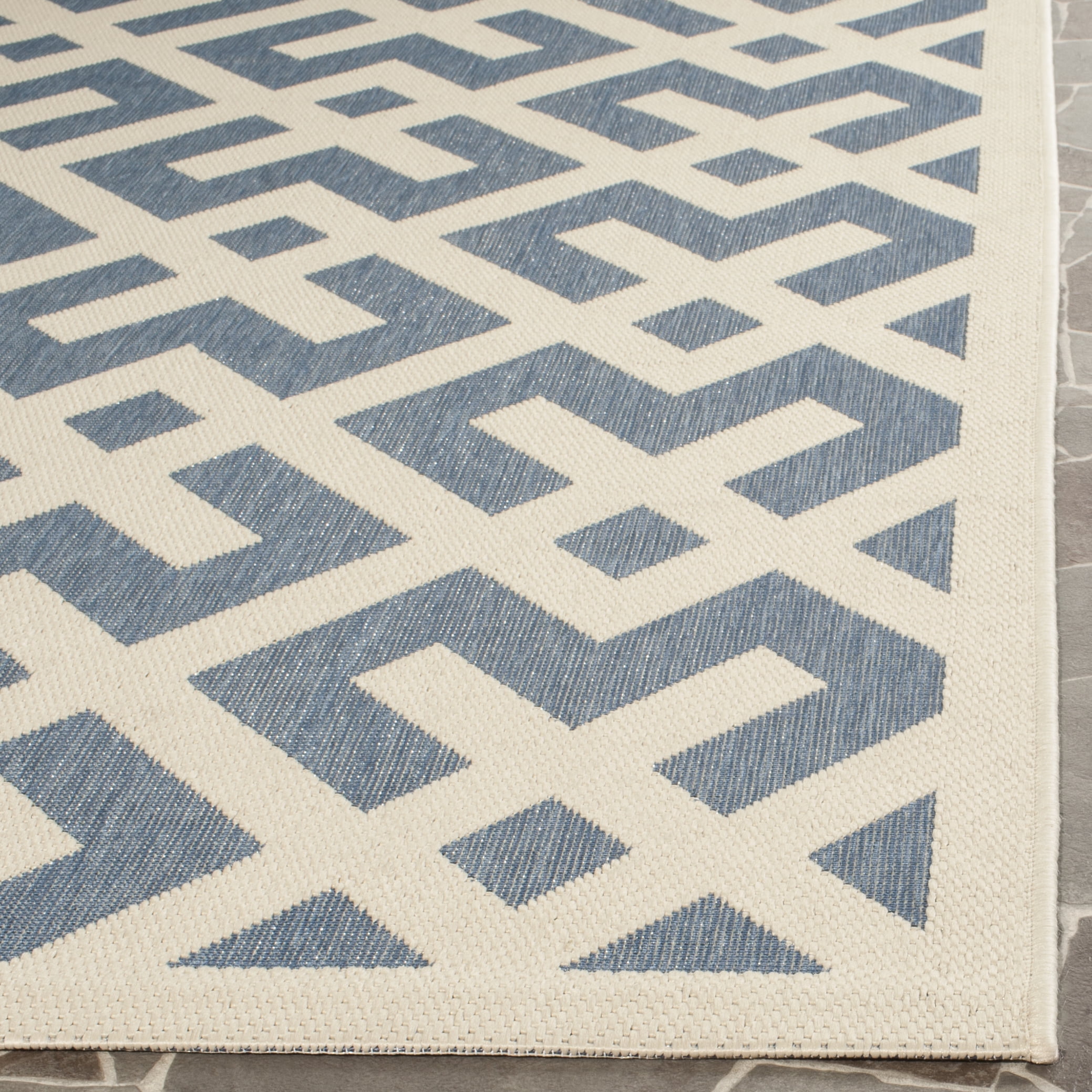 Safavieh Courtyard Alvin Geometric Indoor/Outdoor Area Rug, Blue/Bone, 8' x 11'