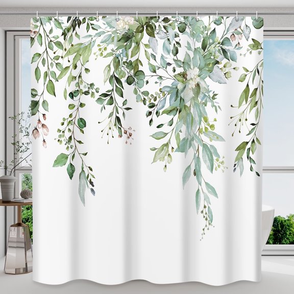 "SIXLON Sage Green Shower Curtain with Hooks, Weighted Hem, Polyester Bathroom Curtain, 72" x 72"