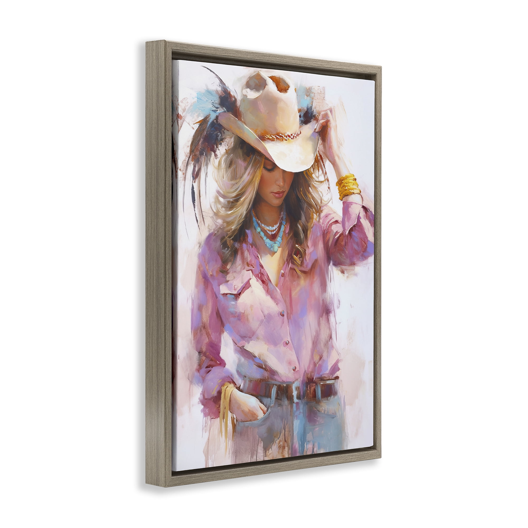 Stupell Industries Cowgirl Hat Reflections Brown Framed Floater Canvas Wall Art, design by Tina LeCour