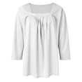 thumbnail image 7 of HongQid 3/4 Length Sleeve Womens Tops Square Neck Casual Summer Tunic Tops Basic Tees Blouses Dressy T-Shirts Pleated Shirts, 7 of 7