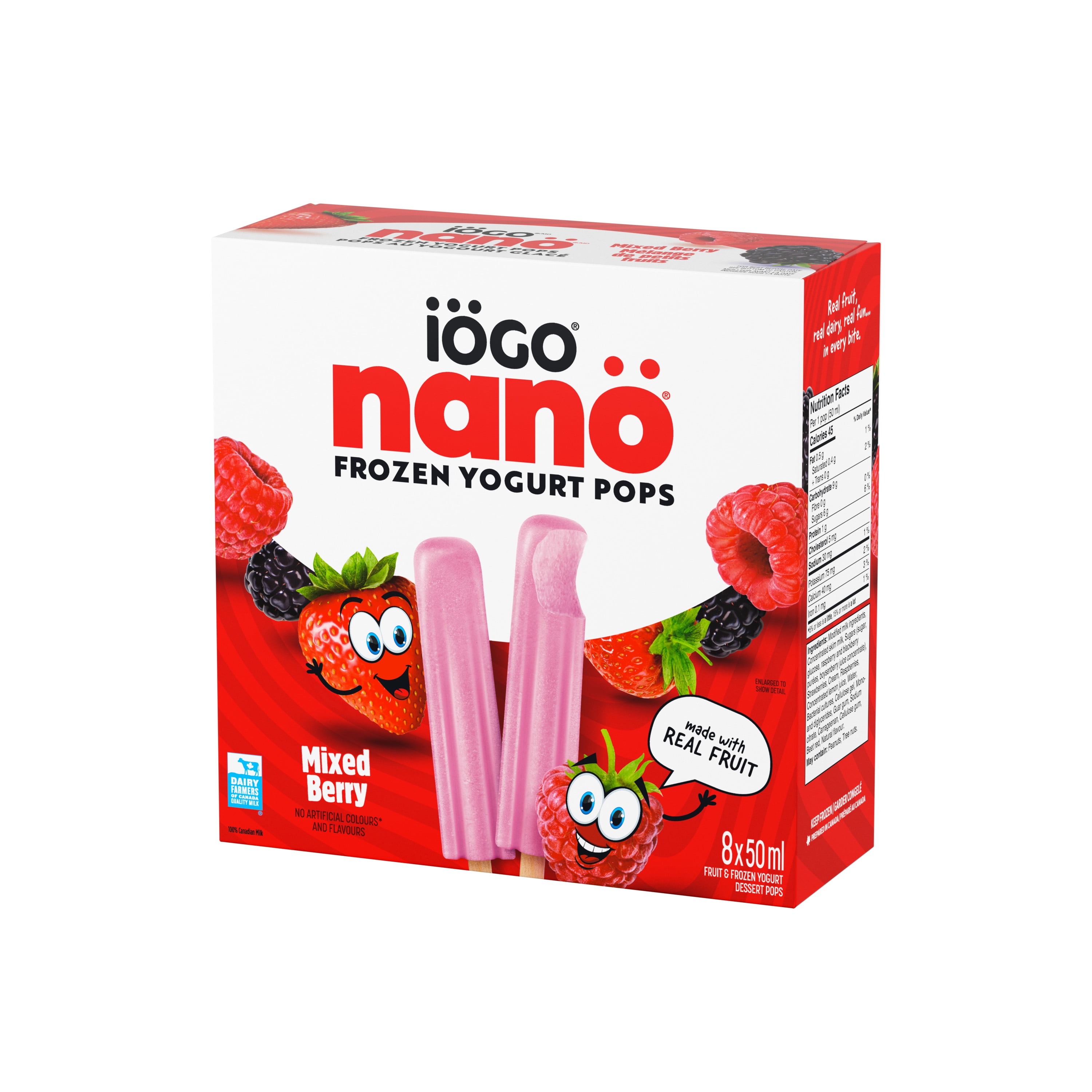 IÖGO Nano Frozen Yogurt Pops, Mixed Berry, Real Fruit & Dairy, 45 Calories Per Pop, 8 x 50 ml