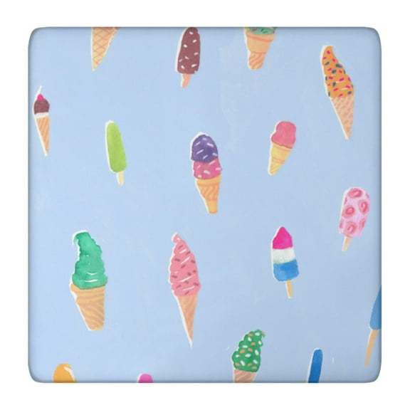 Summer Colorful Sweet Treats Elastic Tablecloth - Ice Cream Dessert Food Pattern Snug Fit Square Table Cover