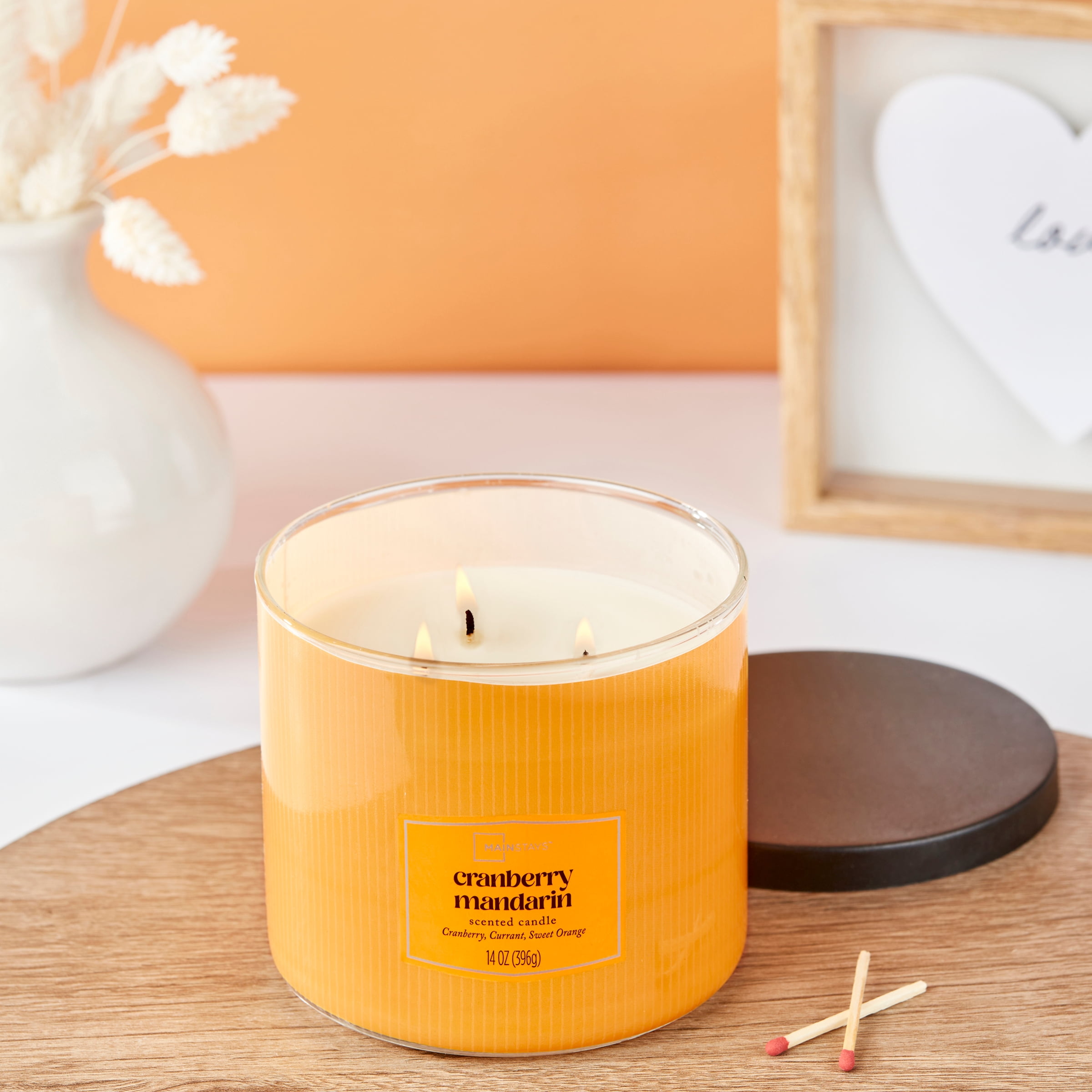 Mainstays 3-Wick Textured Wrapped Cranberry Mandarin Scented Candle, 14 oz