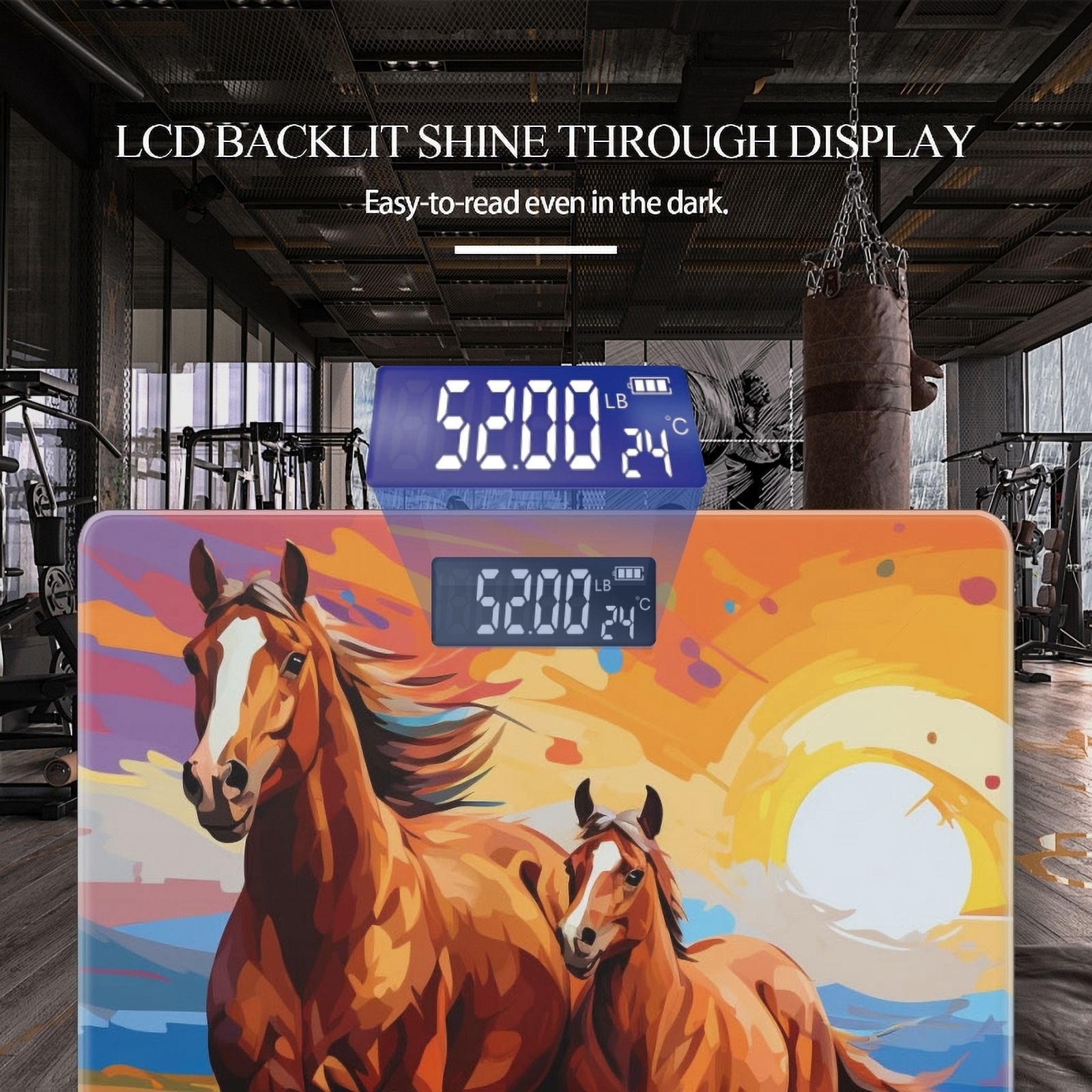 High Precision Body Weight Scale Smart Bathroom Scales with Large LCD Display(400lbs),Decorative for Bedroom-Brown Horse And Foal Run Across The Prairie