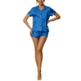 thumbnail image 1 of Conjunto de pijama de satén para mujer INSPIRE CHIC, camisa de botón de manga corta con pantalones cortos, 2 piezas, ropa de descanso, pijama XL azul, 1 of 6