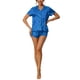 thumbnail image 1 of Conjunto de pijama de satén para mujer INSPIRE CHIC, camisa de botón de manga corta con pantalones cortos, 2 piezas, ropa de descanso, pijama, S azul, 1 of 6