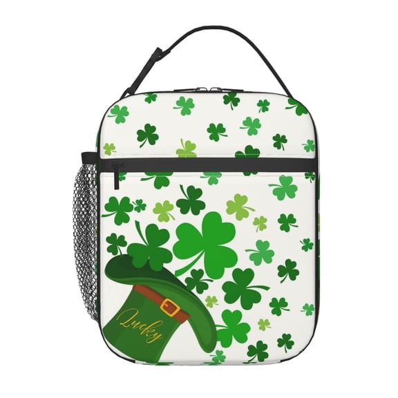 Green Lucky Shamrocks Lunch Bag Portable Thermal Lunch Box for Men and Women