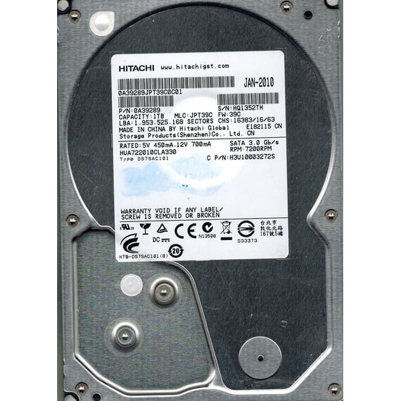 Hitachi HUA722010CLA330 P/N: 0A39289 MLC: JPT39C 1TB