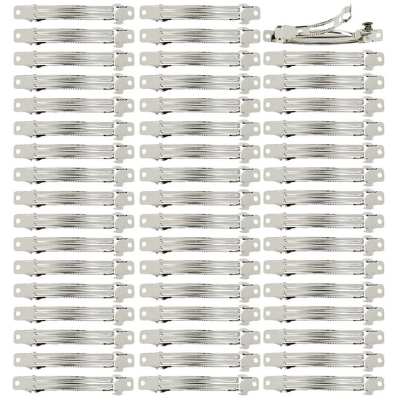 50 Pack 8 CM 3.15 Inch Silver Blank Rectangle Metal French Barrette Plain Base Hair Clips DIY Crafting Clips for Bows Snap Hair Clips Ponytail Holder Hairclips Accessories for Women Girl