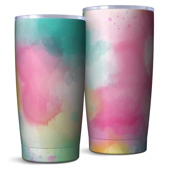 20oz Coffee Travel Tumbler, Vacuum Insulated Stainless Steel Car Cup with Lid and Telescopic Straw, 360° Full Wrap Printed, Fluid Smoke Aurora Art Style