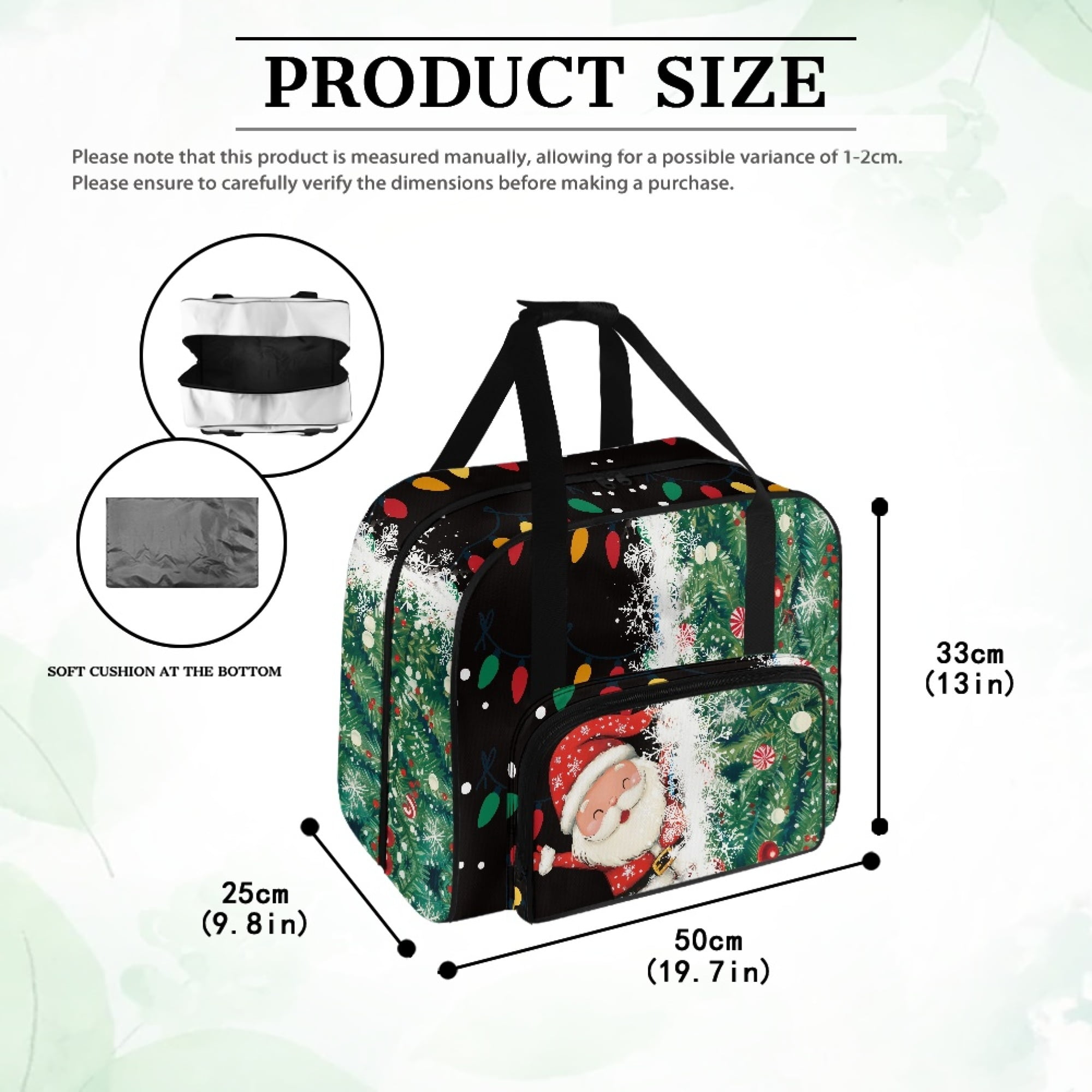 ZIATUBLE Christmas Santa Claus Portable Cover Tote Bag Snowflakes Sewing Machine Totes and Bags with 4 Bottom Rubber Pads Sewing Machine Cabinets and Storage Organizer for Travel