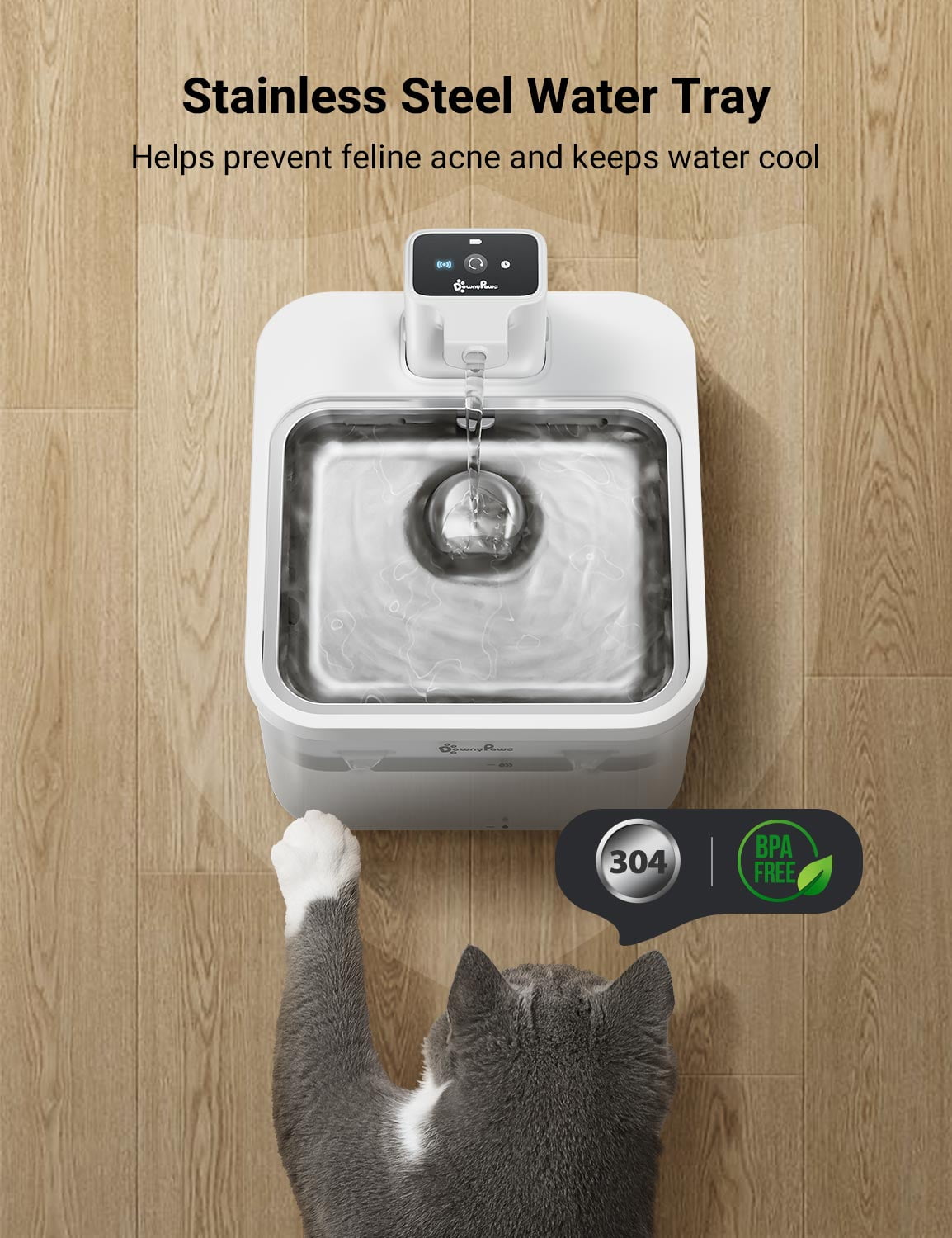 Purify Max Wireless Cat Water Fountain - 3.2L Stainless Steel Pet Fountain