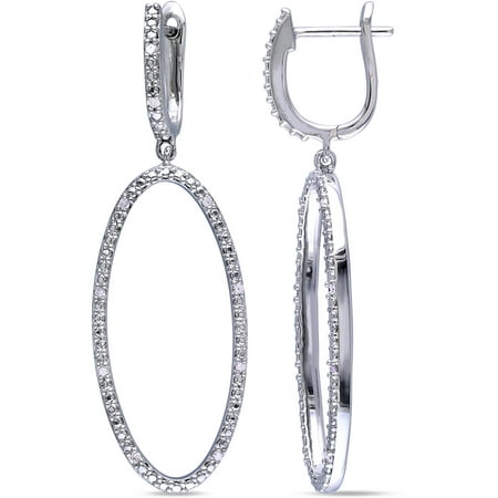 Miabella Diamond-Accent Sterling Silver Oval Drop Earrings