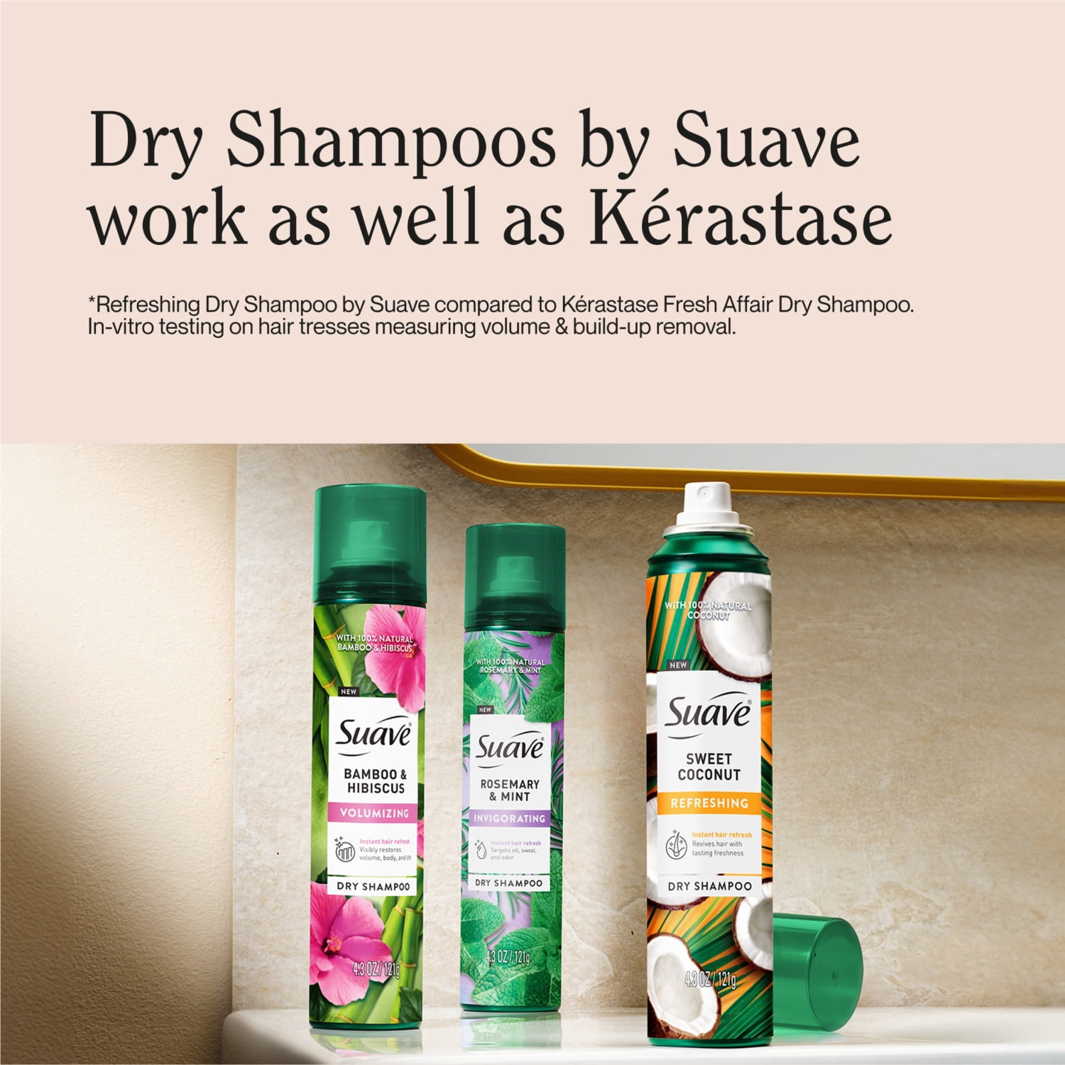 (2 pack) Suave Bamboo and Hibiscus Volumizing Dry Shampoo Spray, Weightless Volume and Lift, 4.3 oz