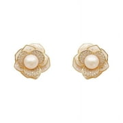 AIDAIL Elegant Pearl Flower Stud Earrings with 925 Silver Needle and 14K Gold Plated Gifts for Women