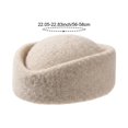thumbnail image 2 of Hsqqdc Wool Blend Polyester Beige Vintage Stewardess Beret Hat 22-22.8 Inch Pillbox Headwear 1-Piece, 2 of 7