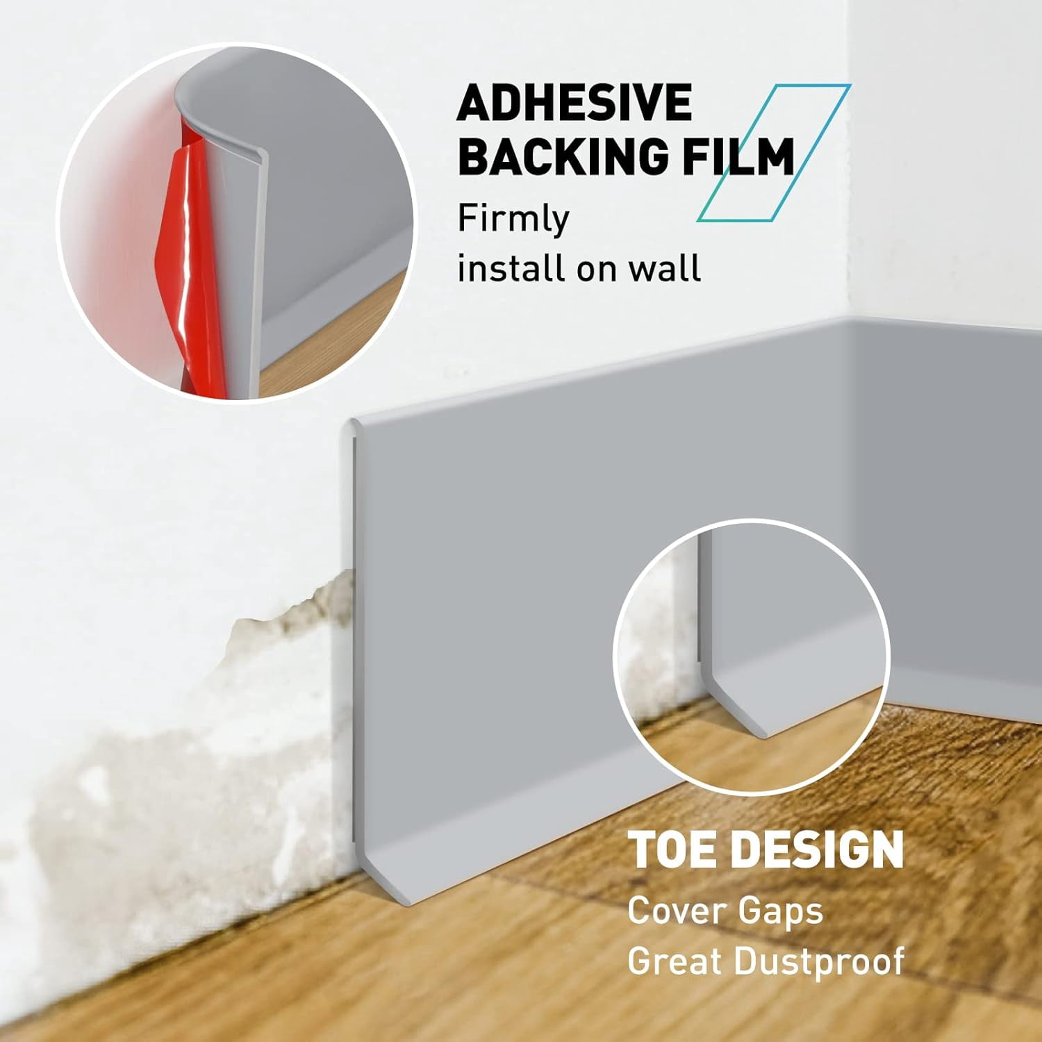 Baseboard Trim, 4 Inch(W) x 20 Feet(L) Peel and Stick Flexible Baseboard Molding Trim, Self Adhesive Vinyl Baseboard Cove Base, Base Boards for Walls with 1 PCS Utility Knife,Gray