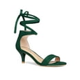 thumbnail image 1 of BLISSFUL STEP Chaussures pour Femmes en Faux Suède à Lacets à Bout Ouvert à Talon Kitten avec Semelle Intérieure Coussinée Sandales Vert 8,5, 1 of 8