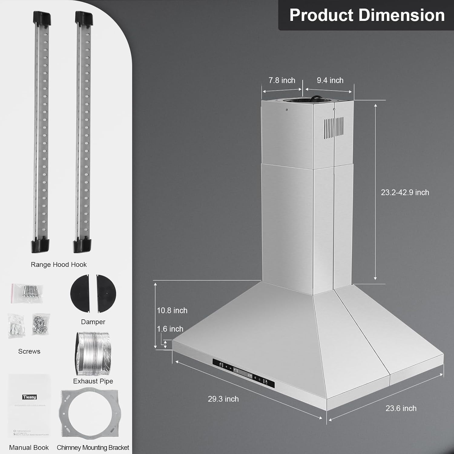 30 inch Island Range Hood 700 CFM Ceiling Mount Kitchen Vent Hood with Gesture/Touch Control, 3-Speed Fan & 4 LED Lights, Convertible Ductless/Duct, Stainless Steel Baffle Filters,Time Setting