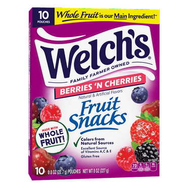 Welch's Fruit Snacks Gluten-Free Berries 'N Cherries Soft Fruit Snacks, .8 oz, 10 Count