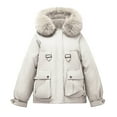 thumbnail image 6 of TFEOQRY Fashion Women Cotton Padded Coats Casual Comfortable Long Sleeve Hooded Pocket Drawstring Parkas Beige, 6 of 7