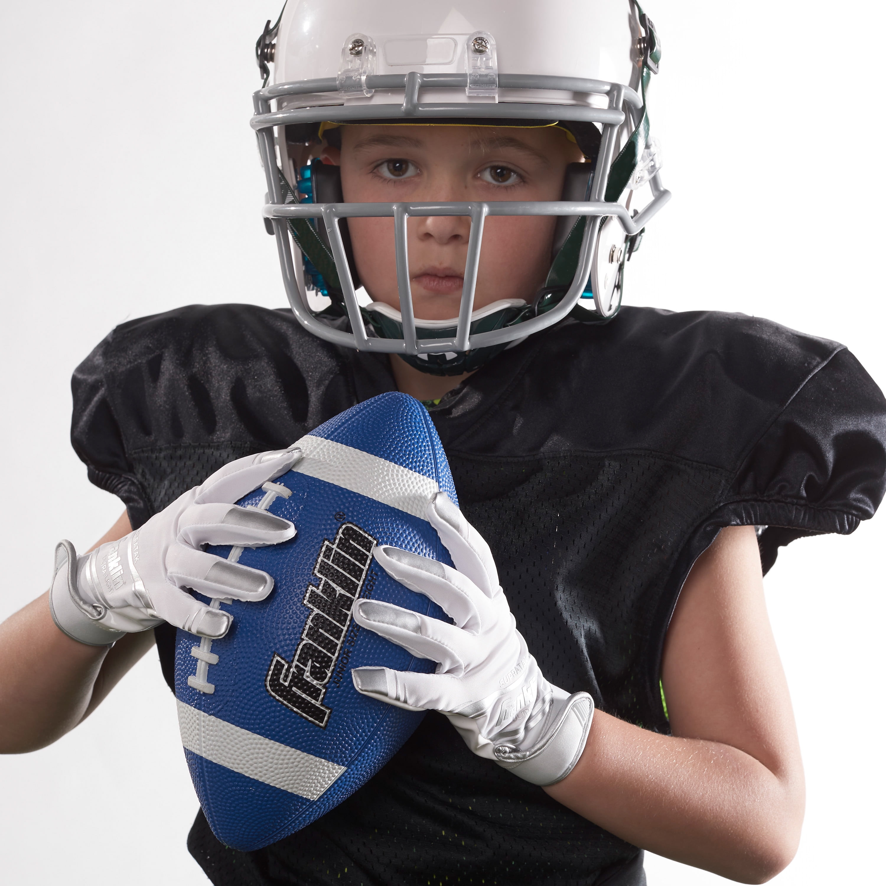 Franklin Sports Junior Footballs - Grip-Rite 100 - Kids Junior Size Rubber Footballs - Youth Footballs - 12 Pack of Footballs with Pump - Blue/White