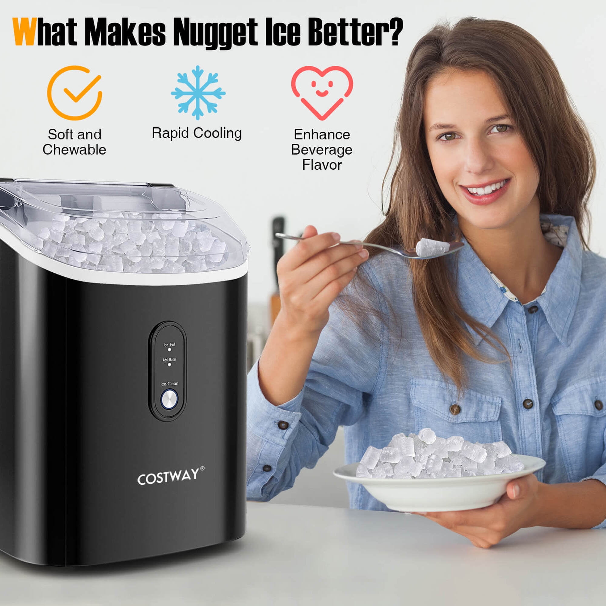 Costway Countertop Ice Maker with Soft Chewable Pellet Ice  Ready in 6 Mins Black