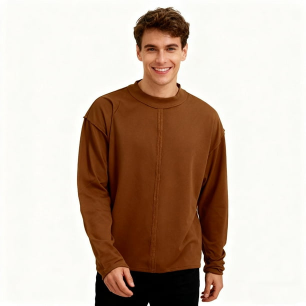 pstuiky camisas de manga larga para hombre, Sudadera deportiva holgada informal de color liso para hombre, blusa tipo jersey de manga larga con cuello redondo camisetas de hombre s