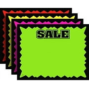 5.4" x 6.9" SALE Rectangular Fluorescent Burst Neon Retail Sign Cards - Multi-pack - 100 Total Cards