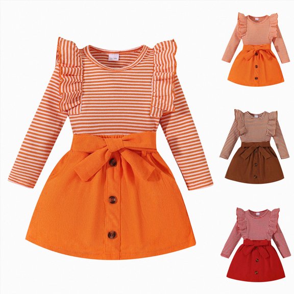2-3 Years Toddler Girls Outfits Long Sleeve Print Shirt Top Pants Child Kids Two Pieces Fall Winter School Set Girl Clothes,Orange Outfit