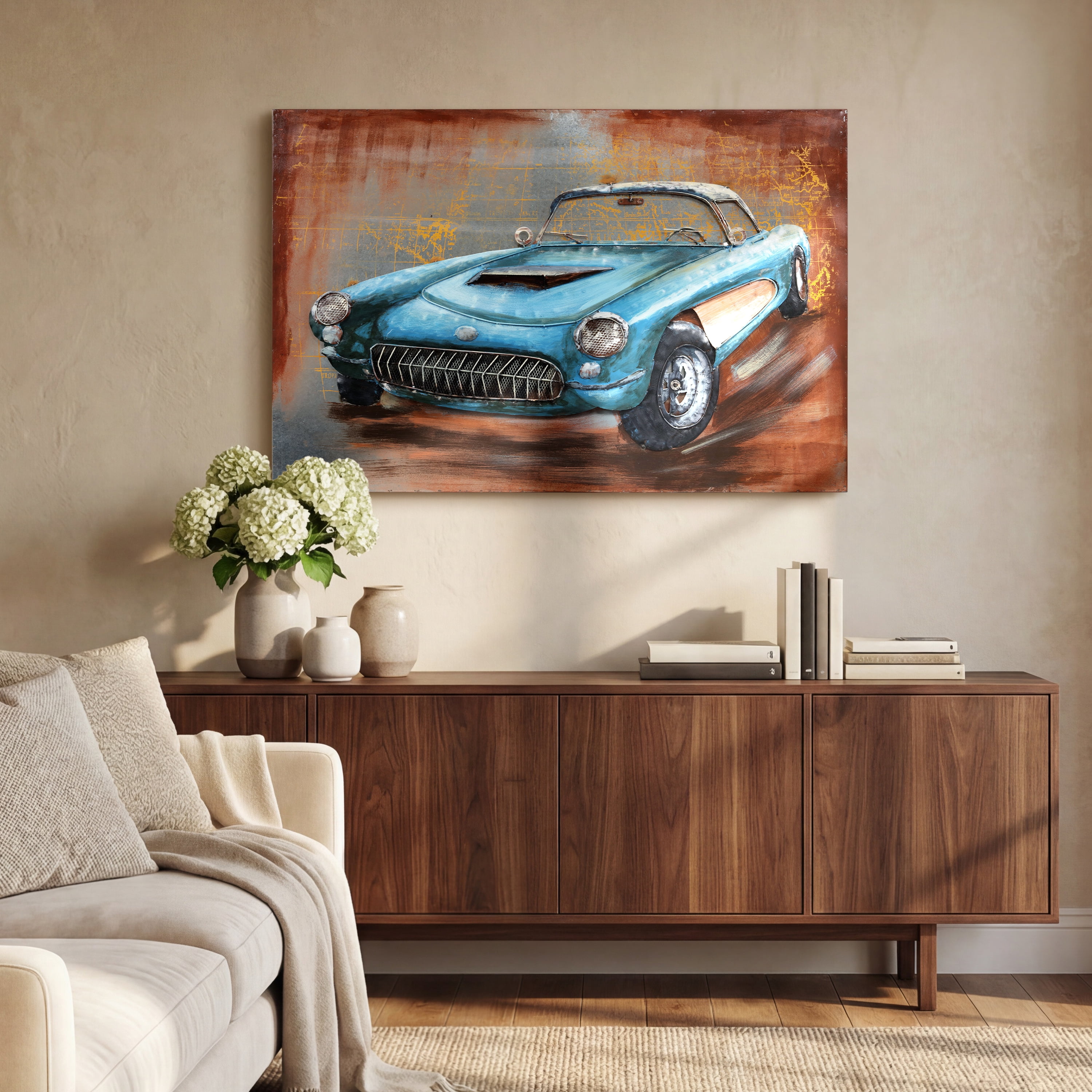 Empire Art Direct Empire Art "Blue car"Primo Mixed Media Hand Painted Iron Wall Sculpture