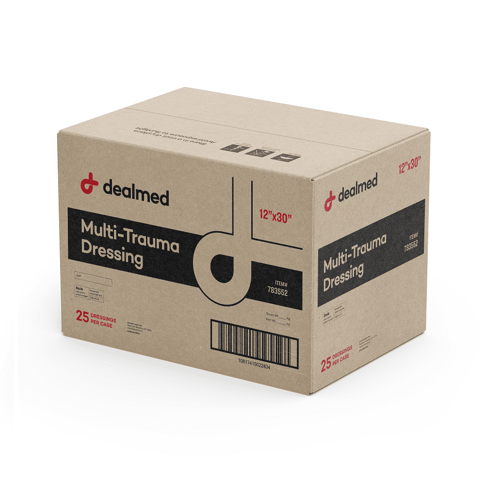 Dealmed 12" x 30" Multi-Trauma Dressing – Sterile Emergency Oversized Pad, Superior Absorbency, Protection and Padding, Wound Care Product for First Aid Kit (Case of 25)