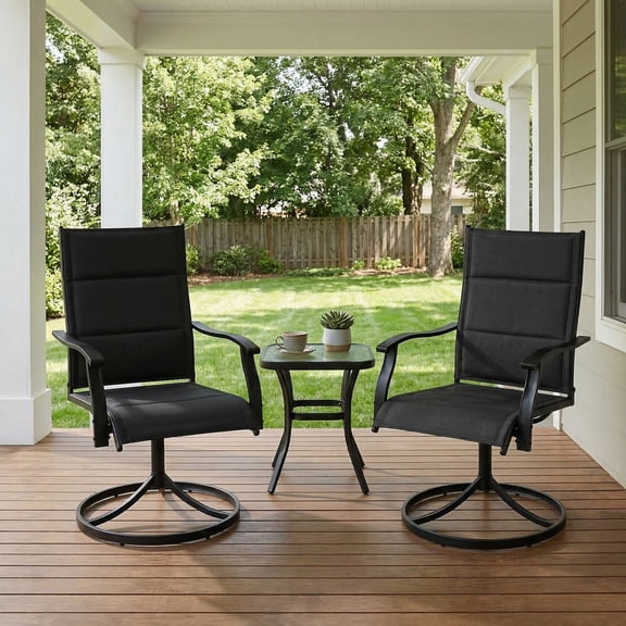 Resenkos 2-Piece Padded 360° Swivel Patio Chairs, Ergonomic Breathable Fabric Outdoor Dining Chairs for Yard, Black