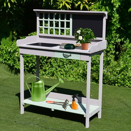 potting table bench garden outdoor planting wooden rustic storage outsunny workstation homcom shelves drawer sliding shelf bottom greenhouse onbuy