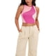 thumbnail image 2 of ATHLECHIC Camiseta sin mangas de verano de bloques de color para mujer, con cuello redondo, básica y corta, color rosa, 2 of 5