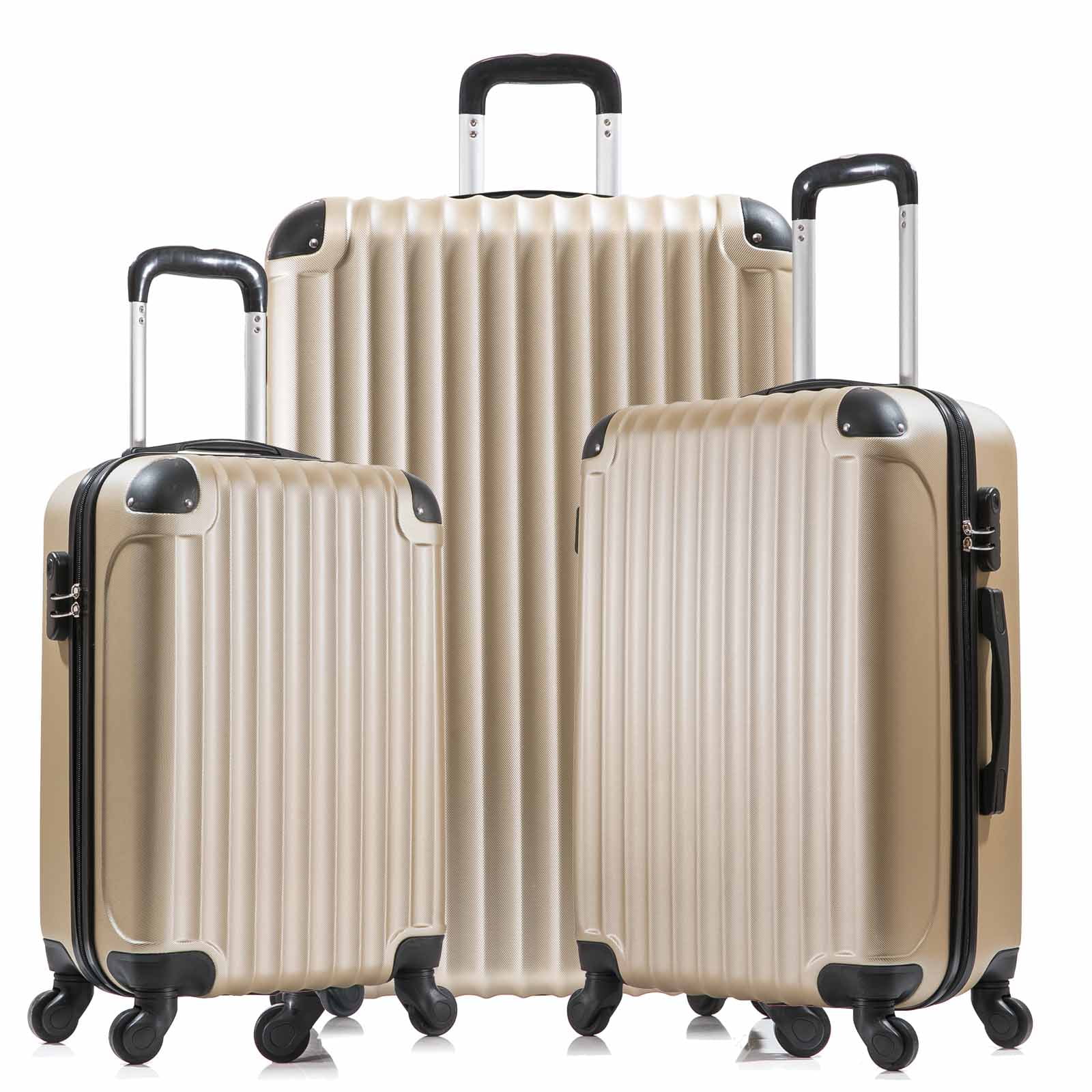 3 Piece Luggage Set Hardside Suitcase with Spinner Wheel ABS Travel Luggage with Coded Lock Case