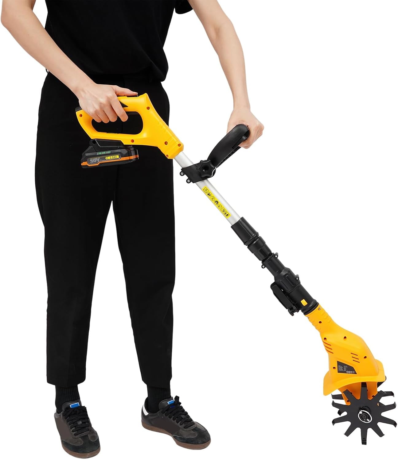 20V Cordless Tiller Cultivator, 250r/min Electric Garden Tiller, Handheld Electric Tilling Machine, Cordless Tilling Machine for Plowing, Turning
