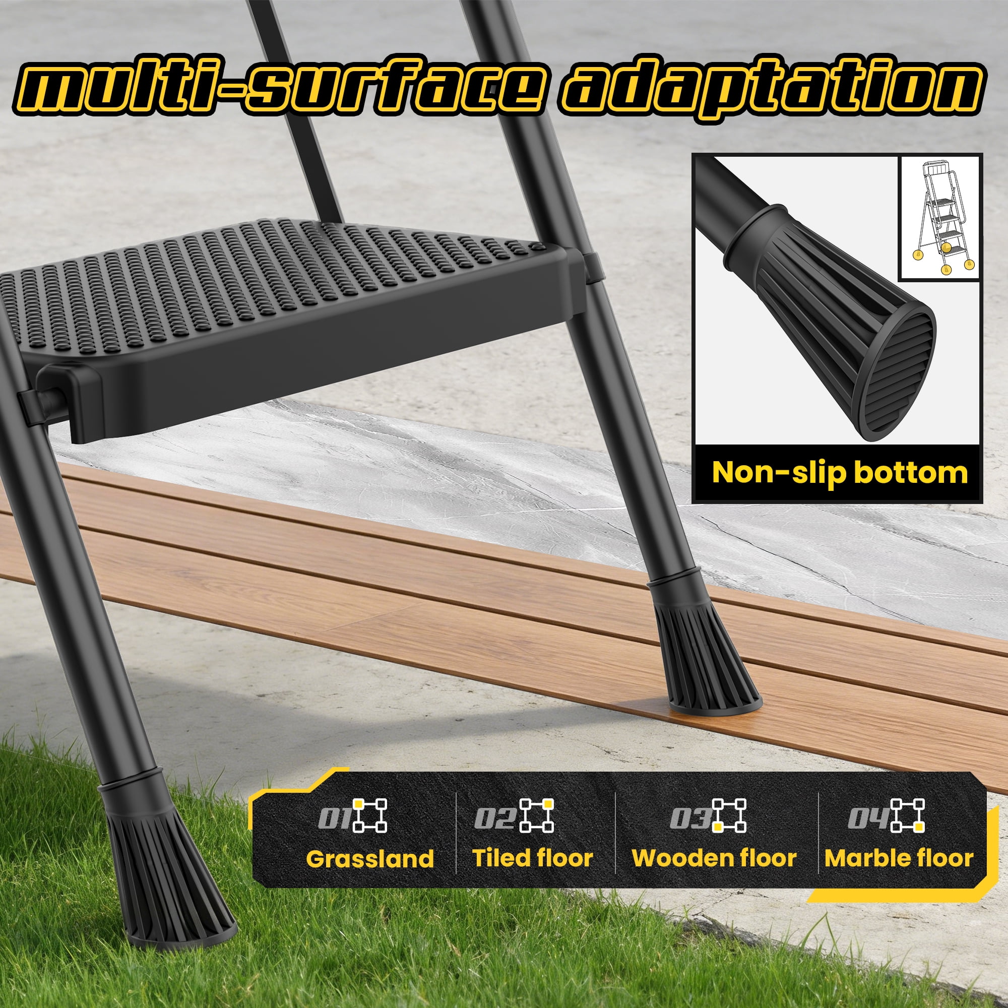 LevLad Folding 4 Step Ladder with Dual Handrails, Tool Bag & Anti-Slip Pedals, Stable Steel Step Stool for Seniors Home Use