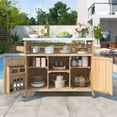 thumbnail image 3 of MAYEERTY Outdoor Kitchen Island - Solid Wood Grill Table, Stainless Steel Top, Natural, 3 of 29