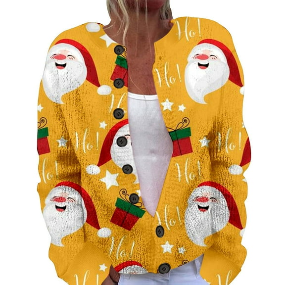 Xmyrz Christmas Jackets For Women Button Down Cardigan Jacket Winter Vacation Casual Trendy Long Sleeve Print Women'S Coats Outerwear Jacket