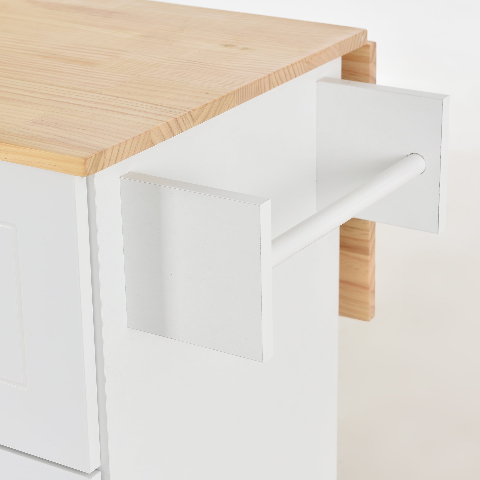 EUROCO Rolling Mobile Kitchen Island with Solid Wood Top and Locking Wheels, Storage Cabinet and Drop Leaf Breakfast Bar, Towel Rack & Drawers, White