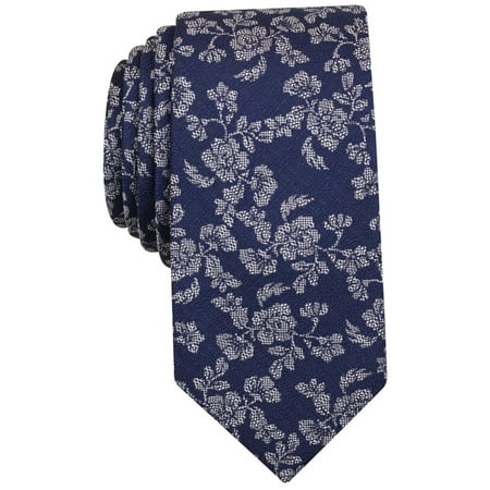 - Bar III NEW Navy Blue One Size Montgomery Floral-Print Silk Neck Tie