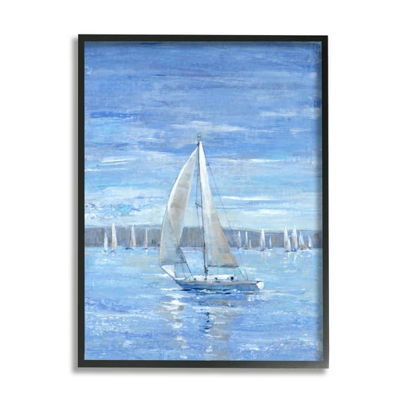 Stupell Industries Blue Sailboat Painting Transportation Painting Black Framed Art Print Wall Art, 11 x 14