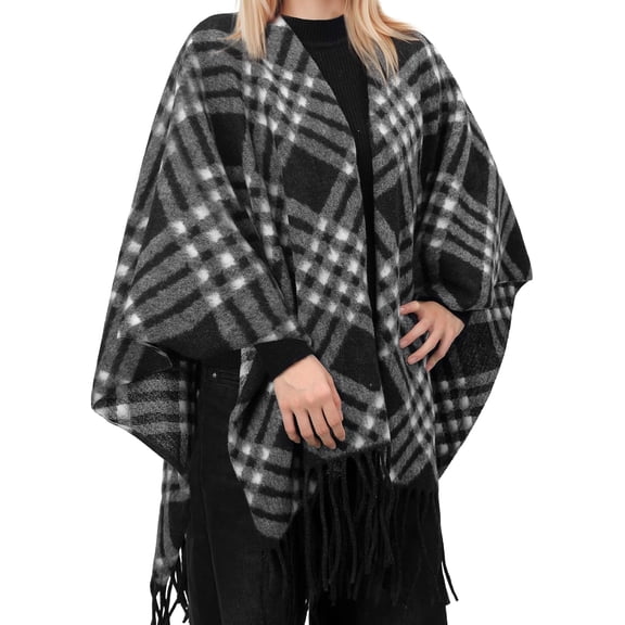 1 Piece Womens Shawl Wrap Open Front Cape Poncho Oversized Plaid Fall Winter Warm