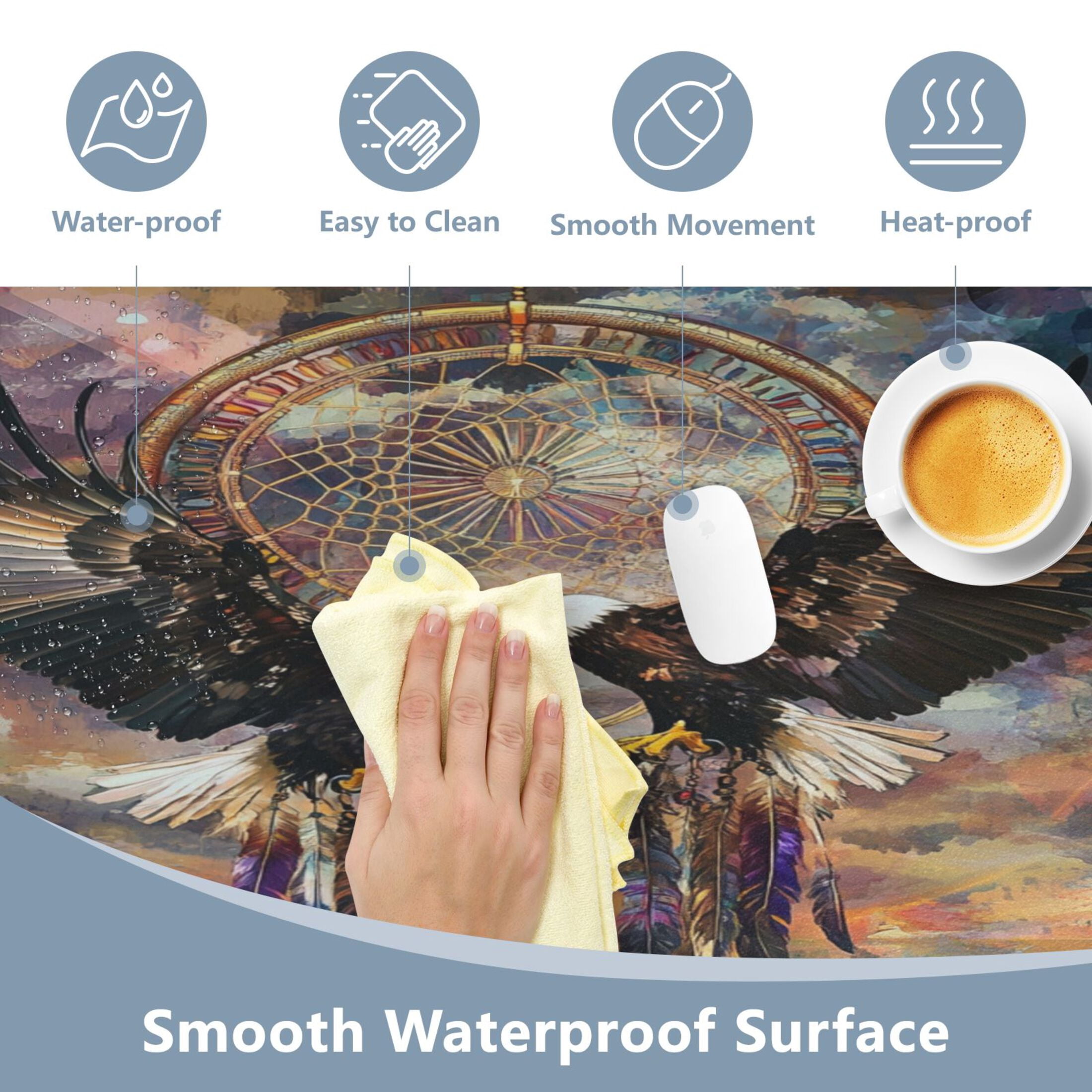 Wobogo White Eagles Soaring Gaming Mouse Pad Non-slip Leather Desk Mat Water Resist Keyboard Pad for Gamer Office 23.6×47.2in