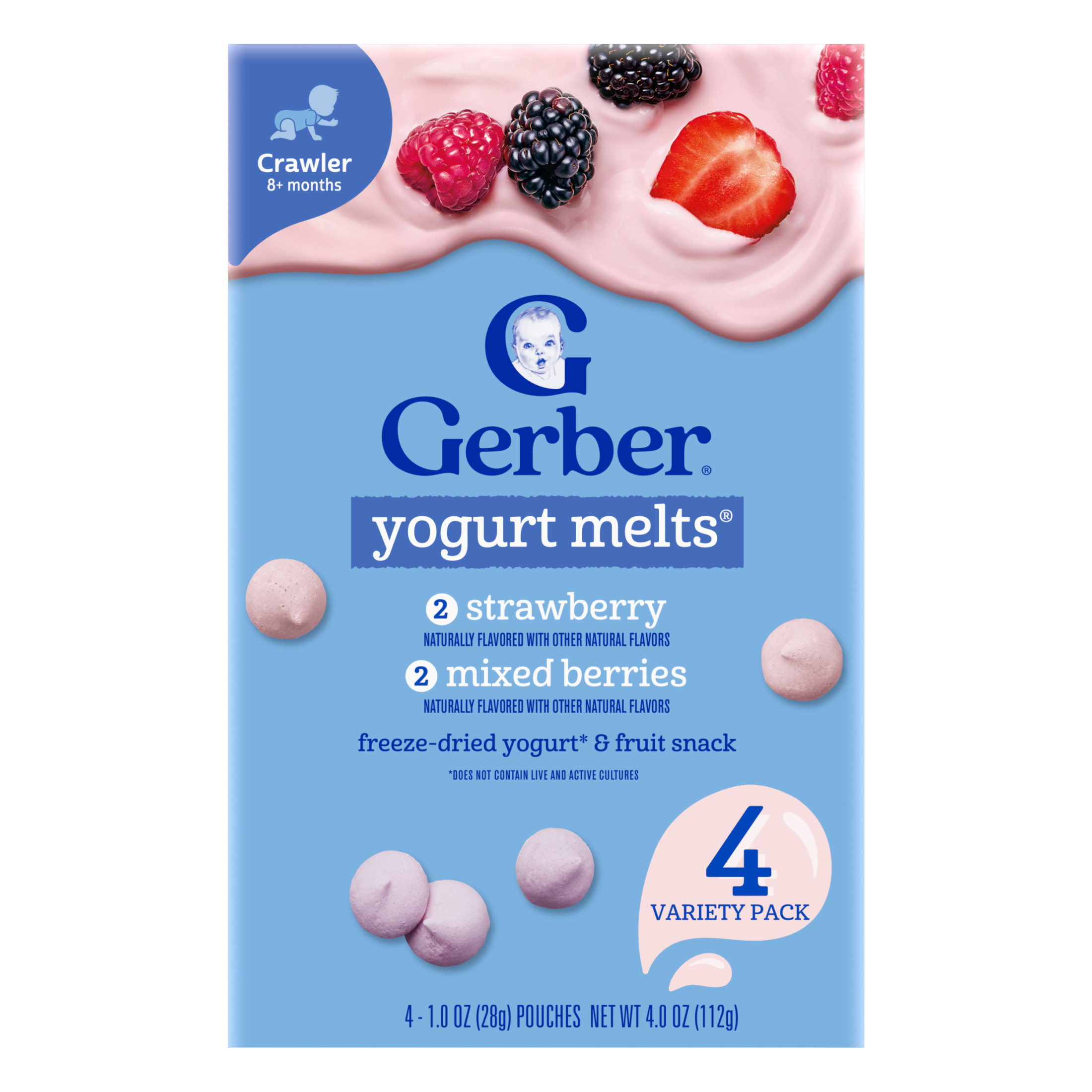 Gerber Snacks for Baby Yogurt Melts, Strawberry & Mixed Berry Variety Pack, 1 oz Bag, 4 count