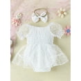 thumbnail image 3 of Bslissey Baby Girls Summer Romper Dress Mesh Short Puff Sleeve Swiss Dot Tulle Jumpsuit Newborn Infant Off Shoulder A-line Bodysuit Dress with Headband 3M 6M 12M 18M, 3 of 8