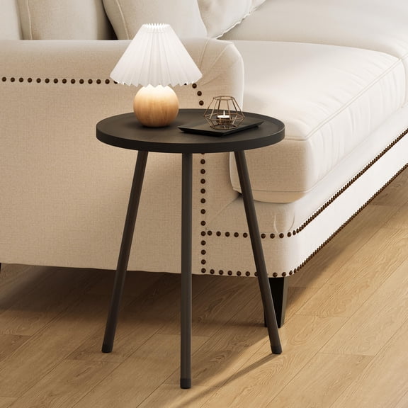 Black Round Side Table Small End Table For Couch Modern Accent Nightstand Living Room Bedroom