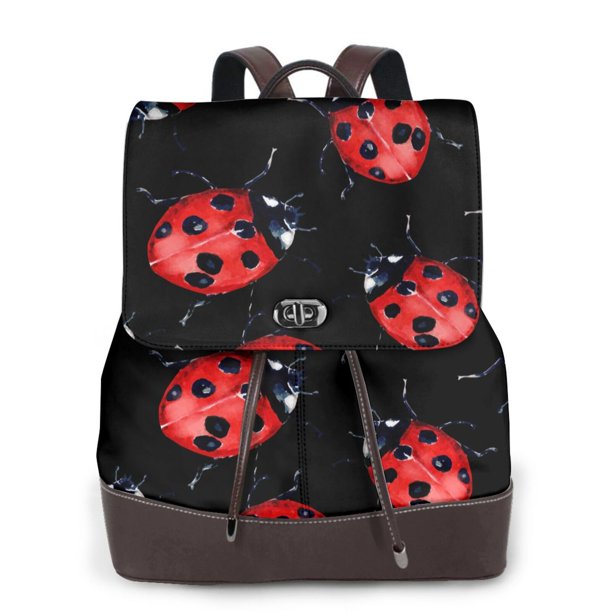 Disketp Beautiful Red Ladybug Mochila de Cuero para Mujer, Bolso de Espalda Antirrobo con Estilo para Viaje, Trabajo y Uso Diario