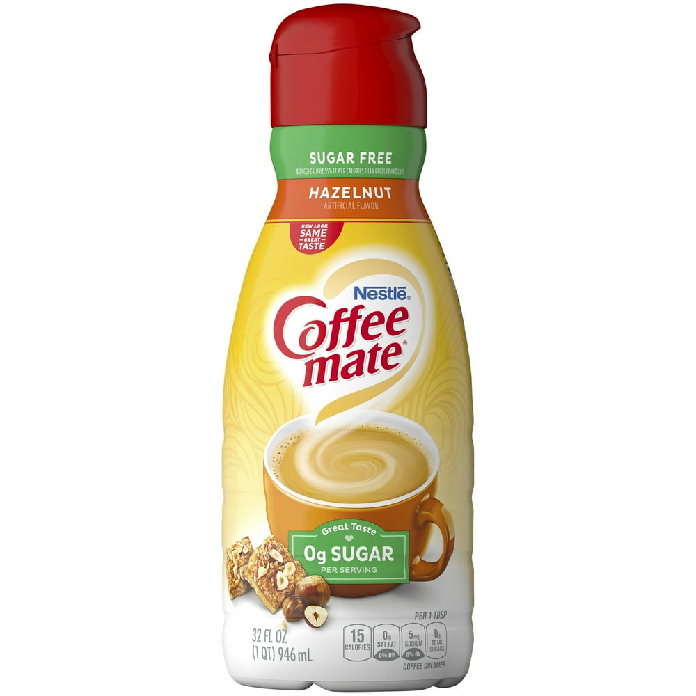 COFFEE MATE Sugar Free Hazelnut Liquid Coffee Creamer 32 Fl. Oz. Bottle Nondairy, Lactose